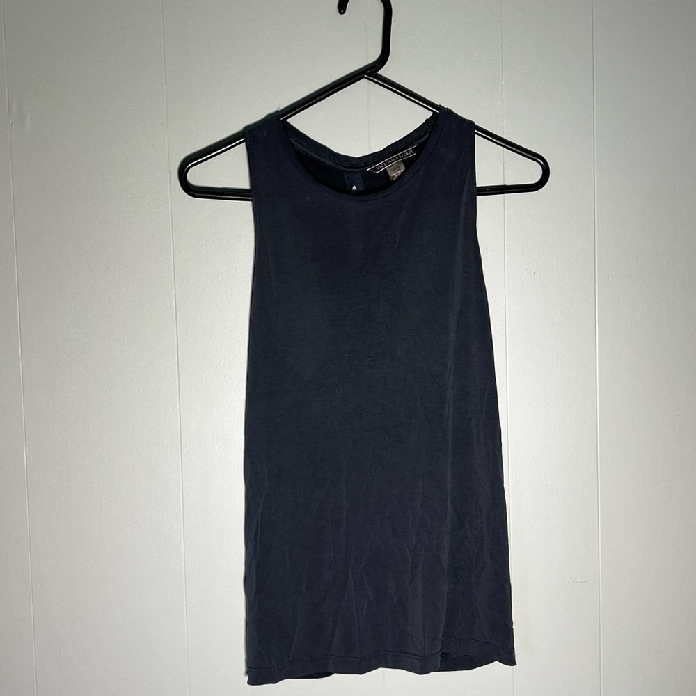 Victorias Secret | Size XS | Ribbed Racerback Tank Top | Grey Black Crisscross